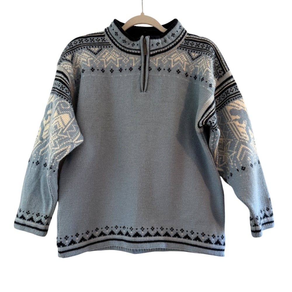 Vintage Dale of Norway Womens Wool 1/4 Zip Pullover Jumper Sweater Light Blue XS